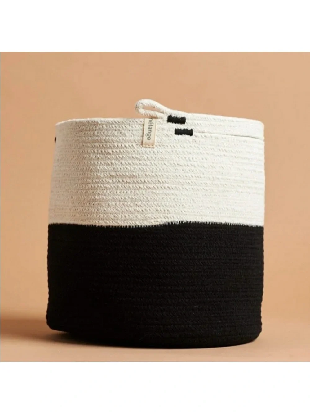 Mia Melange Rope Jute Block Basket - Cream and Black, New